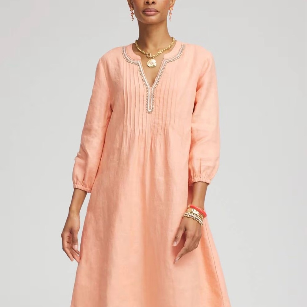 Chico's linen coral blossom Tunic Dress Sz 1 (8)